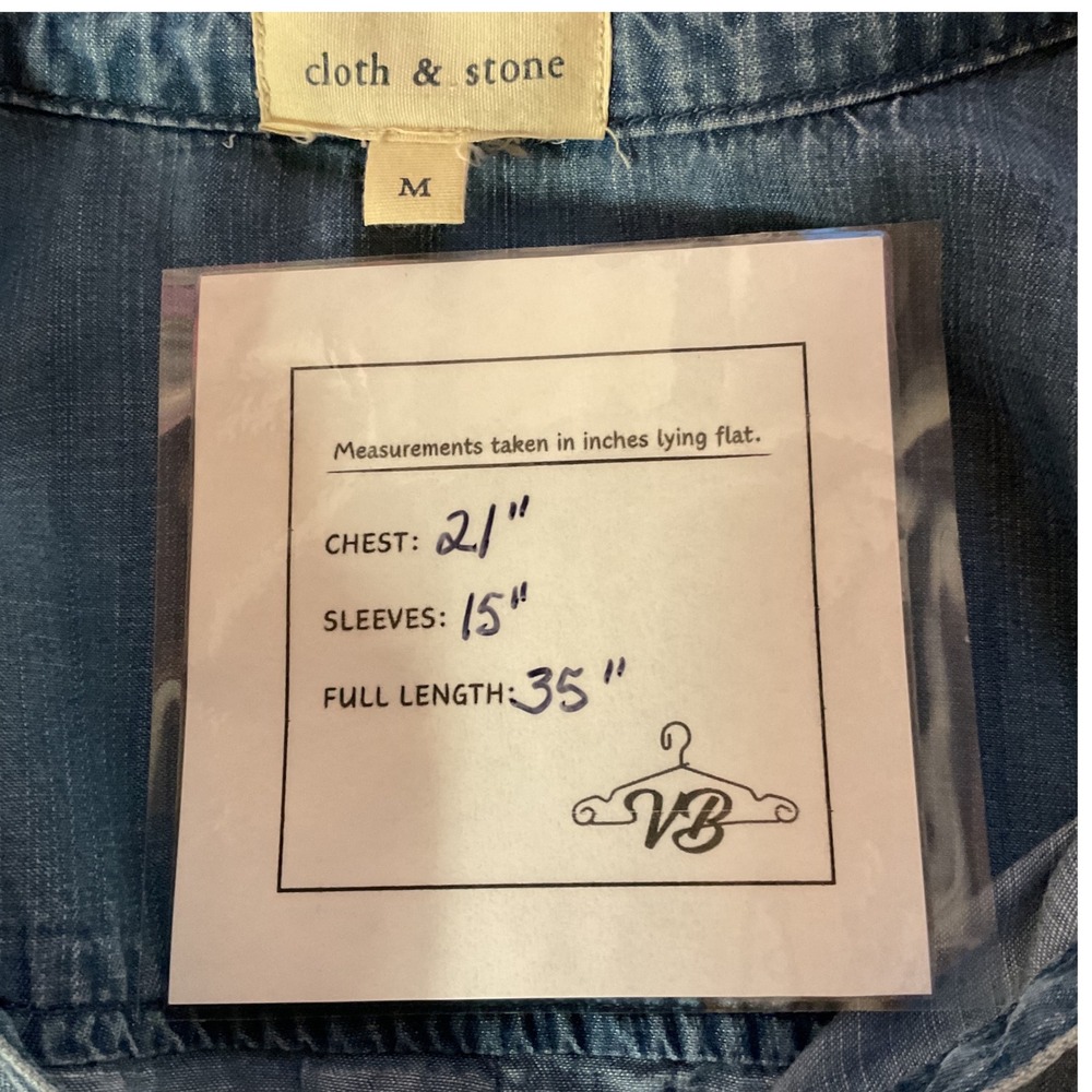 Anthropologie Cloth & Stone Chambray Denim 3/4 Sleeve Mini Shirt Dress Medium - Picture 7 of 10